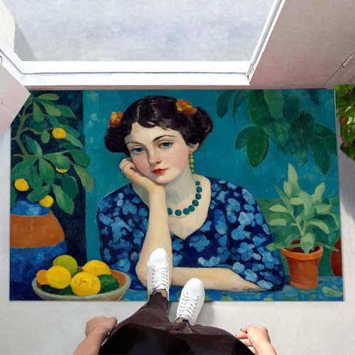 MLSOWM Fußmatte Innen & Außen 60x90 cm Mädchen Vom Lande Waschbare Fußabtreter Vintage Ölgemälde Schmutzfangmatte Rutschfester Fussabtreter Dünne Fußmatte für Flur, Eingang, Tür, Blaugrün MLSOWM Fußmatte Innen & Außen 60x90 cm Mädchen Vom Lande Waschbare Fußabtreter Vintage Ölgemälde Schmutzfangmatte Rutschfester Fussabtreter Dünne Fußmatte für Flur, Eingang, Tür, Blaugrün von MLSOWM
