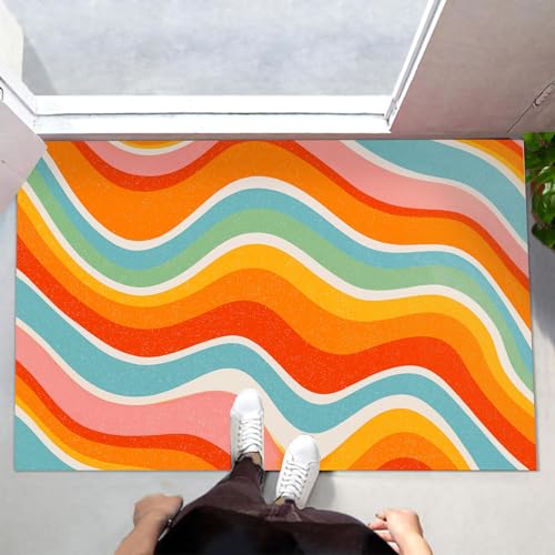 MLSOWM Fußmatte Innen & Außen 60x90 cm Retro-Mode Wellenlinien Waschbare Fußabtreter 1970Er Jahre Schmutzfangmatte Rutschfester Fussabtreter Dünne Fußmatte für Flur, Eingang, Tür, Orange MLSOWM Fußmatte Innen & Außen 60x90 cm Retro-Mode Wellenlinien Waschbare Fußabtreter 1970Er Jahre Schmutzfangmatte Rutschfester Fussabtreter Dünne Fußmatte für Flur, Eingang, Tür, Orange von MLSOWM