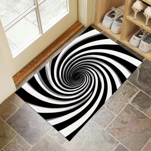 MLSOWM Fußmatte Innen & Außen 60x90 cm Schwarz-Weiß-Wirbel Waschbare Fußabtreter Optischer Täuschungseffekt Schmutzfangmatte Rutschfester Fussabtreter Dünne Fußmatte für Flur, Tür, Schwarz und Weiß MLSOWM Fußmatte Innen & Außen 60x90 cm Schwarz-Weiß-Wirbel Waschbare Fußabtreter Optischer Täuschungseffekt Schmutzfangmatte Rutschfester Fussabtreter Dünne Fußmatte für Flur, Tür, Schwarz und Weiß von MLSOWM