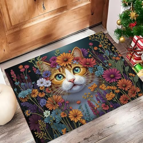 MLSOWM Fußmatte Innen & Außen 80x120 cm Getigerte Katze Waschbare Fußabtreter Wildblumen Schmutzfangmatte Rutschfester Fussabtreter Dünne Fußmatte für Flur, Eingang, Tür, Orange Farbe MLSOWM Fußmatte Innen & Außen 80x120 cm Getigerte Katze Waschbare Fußabtreter Wildblumen Schmutzfangmatte Rutschfester Fussabtreter Dünne Fußmatte für Flur, Eingang, Tür, Orange Farbe von MLSOWM