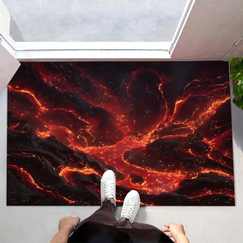 MLSOWM Fußmatte Innen & Außen 80x120 cm Lava Und Flammen Waschbare Fußabtreter Visuelle Erfahrung Schmutzfangmatte Rutschfester Fussabtreter Dünne Fußmatte für Flur, Eingang, Tür, Dunkelrot von MLSOWM