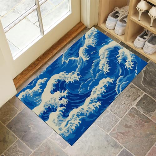 MLSOWM Fußmatte Innen & Außen 80x120 cm Riesige Wellen Waschbare Fußabtreter Wellenlinien Schmutzfangmatte Rutschfester Fussabtreter Dünne Fußmatte für Flur, Eingang, Tür, Dunkelblau MLSOWM Fußmatte Innen & Außen 80x120 cm Riesige Wellen Waschbare Fußabtreter Wellenlinien Schmutzfangmatte Rutschfester Fussabtreter Dünne Fußmatte für Flur, Eingang, Tür, Dunkelblau von MLSOWM