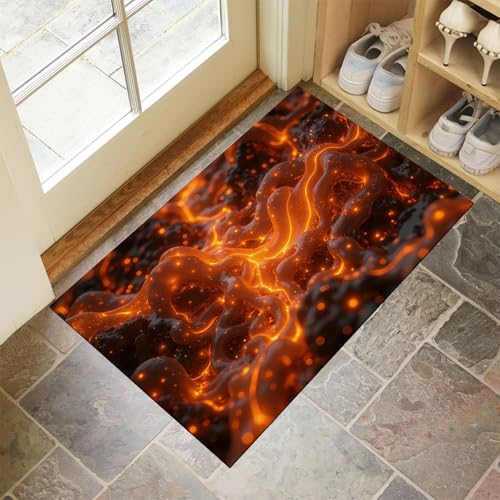 MLSOWM Fußmatte Innen & Außen 90x150 cm Lava Waschbare Fußabtreter Vulkanausbruch Schmutzfangmatte Rutschfester Fussabtreter Dünne Fußmatte für Flur, Eingang, Tür, Rot von MLSOWM