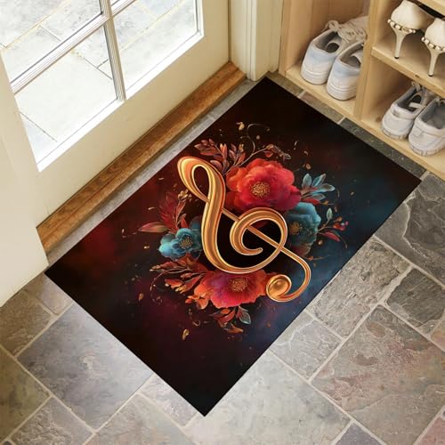 MLSOWM Fußmatte Innen & Außen 90x150 cm Notiz Waschbare Fußabtreter Die Schönheit Der Musik Schmutzfangmatte Rutschfester Fussabtreter Dünne Fußmatte für Flur, Eingang, Tür, Rot von MLSOWM