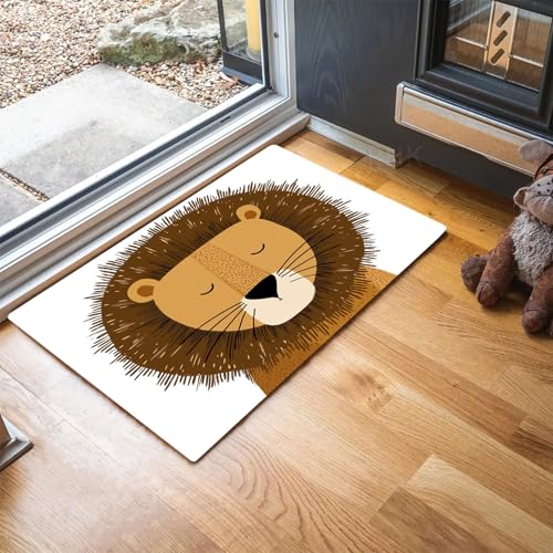 MLSOWM Fußmatte Kinderzeichnungen 60 x 120 cm Innen und Außen Waschbar Fussmatte Süßes Löwengesicht Wasserdicht Türmatte Rutschfester Schmutzfänger Teppich für Eingang, Haustür, Patio, Flur - Braun von MLSOWM