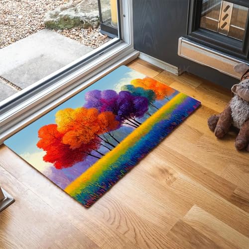MLSOWM Fußmatte Liniengras 80 x 120 cm Innen und Außen, Herbst-Ölgemälde Waschbar Fussmatt, Rutschfester Türmatte, Schmutzfänger Teppich für Eingang, Haustür, Patio, Flur, Garten - Lila von MLSOWM