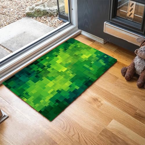 MLSOWM Fußmatte Pixel-Art-Stil, Sauberlaufmatte Grüner Platz, Rutschfester Türmatte Innen 80 x 120 cm, Waschbar Fussmatte, pflegeleicht robust Fußabtreter für Haustür, Eingang - Smaragdgrün von MLSOWM