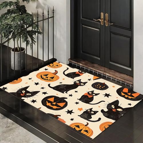 MLSOWM Fußmatte Retro Halloween 40 x 60 cm Innen und Außen, Waschbar Fussmatt Schwarze Katze und Kürbis Rutschfester Schmutzfänger Teppich für Eingang Haustür Patio Flur Garten, Creme MLSOWM Fußmatte Retro Halloween 40 x 60 cm Innen und Außen, Waschbar Fussmatt Schwarze Katze und Kürbis Rutschfester Schmutzfänger Teppich für Eingang Haustür Patio Flur Garten, Creme von MLSOWM