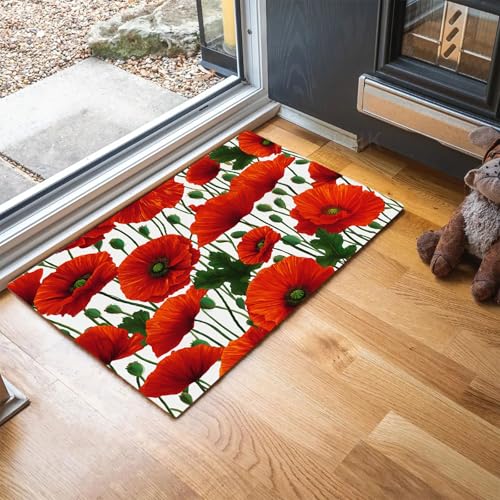 MLSOWM Fußmatte Rote Mohnblumen 40 x 60 cm Innen und Außen, Blühender Garten Waschbar Fussmatt, Rutschfester Türmatte, Schmutzfänger Teppich für Eingang, Haustür, Patio, Flur, Garten - Rot MLSOWM Fußmatte Rote Mohnblumen 40 x 60 cm Innen und Außen, Blühender Garten Waschbar Fussmatt, Rutschfester Türmatte, Schmutzfänger Teppich für Eingang, Haustür, Patio, Flur, Garten - Rot von MLSOWM