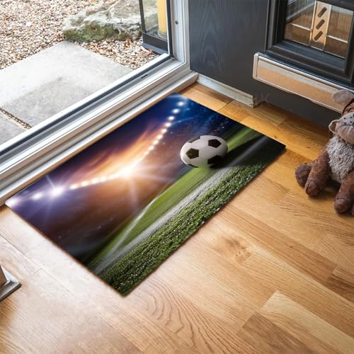 MLSOWM Fußmatte Sportthema 40 x 60 cm Innen und Außen Waschbar Fussmatte Fußballplatz Wasserdicht Türmatte Rutschfester Schmutzfänger Teppich für Eingang, Haustür, Patio, Flur - Grün von MLSOWM