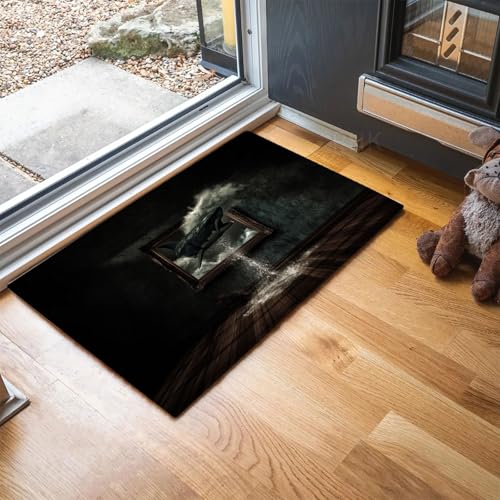 MLSOWM Fußmatte Surrealistischer Stil, Wetterfeste Schmutzfangmatte Hai-Fotorahmen mit Rutschfester Rückseite für Innen & Außenbereich Türmatte für Eingang Haustür Flur, 80 x 120 cm, Schwarz von MLSOWM