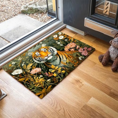 MLSOWM Fußmatte Symphonie Der Natur, Wetterfeste Schmutzfangmatte Blumentiger mit Rutschfester Rückseite für Innen & Außenbereich Türmatte für Eingang Haustür Flur, 80 x 120 cm, Salbeigrün MLSOWM Fußmatte Symphonie Der Natur, Wetterfeste Schmutzfangmatte Blumentiger mit Rutschfester Rückseite für Innen & Außenbereich Türmatte für Eingang Haustür Flur, 80 x 120 cm, Salbeigrün von MLSOWM