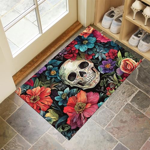 MLSOWM Fußmatte Tag Der Toten Blumen, Sauberlaufmatte Blumenschädel, Rutschfester Türmatte Innen 80 x 120 cm, Waschbar Fussmatte, pflegeleicht robust Fußabtreter für Haustür, Eingang - Rot MLSOWM Fußmatte Tag Der Toten Blumen, Sauberlaufmatte Blumenschädel, Rutschfester Türmatte Innen 80 x 120 cm, Waschbar Fussmatte, pflegeleicht robust Fußabtreter für Haustür, Eingang - Rot von MLSOWM
