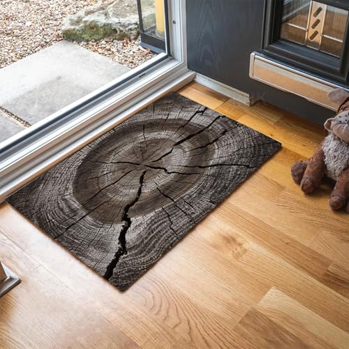 MLSOWM Fußmatte Uralter Baumstumpf 80 x 120 cm Innen und Außen, Holzmaserung Waschbar Fussmatt, Rutschfester Türmatte, Schmutzfänger Teppich für Eingang, Haustür, Patio, Flur, Garten - Braun von MLSOWM