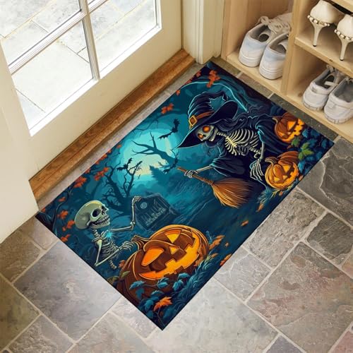 MLSOWM Fußmatte Zauberwald 40 x 60 cm Innen und Außen, Waschbar Fussmatt Halloween Hexe und Skelett Rutschfester Schmutzfänger Teppich für Eingang Haustür Patio Flur Garten, Türkis MLSOWM Fußmatte Zauberwald 40 x 60 cm Innen und Außen, Waschbar Fussmatt Halloween Hexe und Skelett Rutschfester Schmutzfänger Teppich für Eingang Haustür Patio Flur Garten, Türkis von MLSOWM