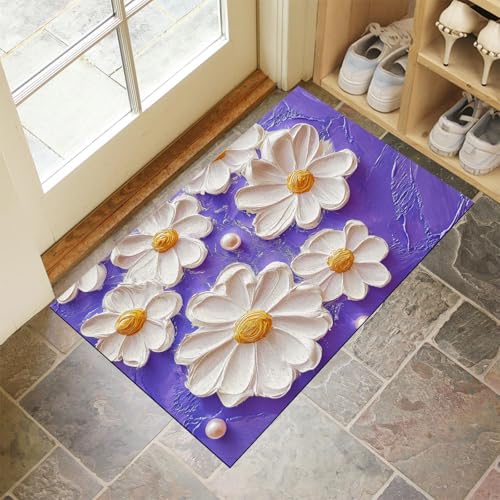 MLSOWM Fußmatte außen und innen, 60 x 120 cm Impasto-Textur rutschfest Sauberlaufmatte Abstrakte Blumen Waschbar Dünn Fußabtreter Willkommens Eingangsteppich für Haustür, Flur, Patio, Lila MLSOWM Fußmatte außen und innen, 60 x 120 cm Impasto-Textur rutschfest Sauberlaufmatte Abstrakte Blumen Waschbar Dünn Fußabtreter Willkommens Eingangsteppich für Haustür, Flur, Patio, Lila von MLSOWM