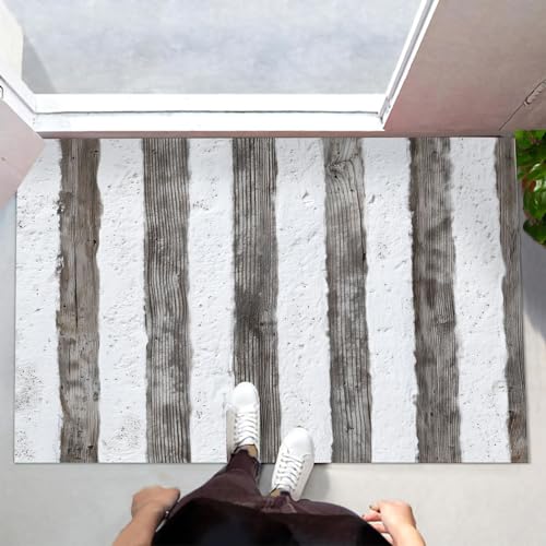 MLSOWM Fußmatte außen und innen, 60x120 cm Grunge rutschfest Sauberlaufmatte Retro Vertikale Linien Waschbar Dünn Fußabtreter Willkommens Eingangsteppich für Haustür, Flur, Patio, Grau von MLSOWM