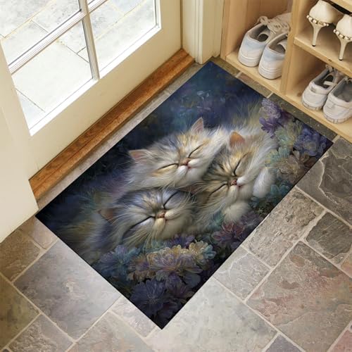 MLSOWM Fußmatte außen und innen, 60x90 cm Abstrakte Blumen rutschfest Sauberlaufmatte Süße Katze Waschbar Dünn Fußabtreter Willkommens Eingangsteppich für Haustür, Flur, Patio, Blau-Lila MLSOWM Fußmatte außen und innen, 60x90 cm Abstrakte Blumen rutschfest Sauberlaufmatte Süße Katze Waschbar Dünn Fußabtreter Willkommens Eingangsteppich für Haustür, Flur, Patio, Blau-Lila von MLSOWM