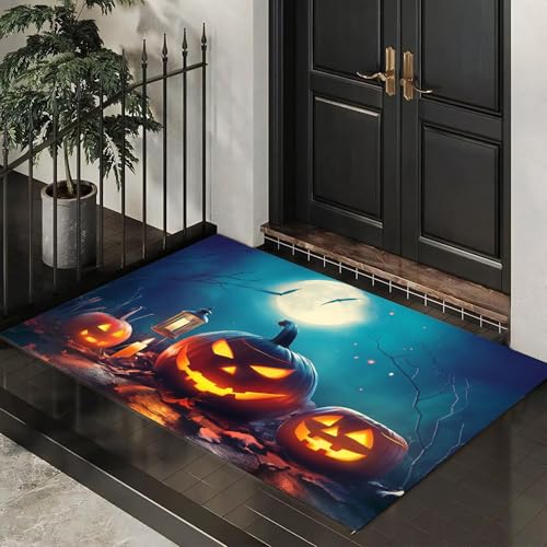 MLSOWM Fußmatten Halloween-Party für Innen und Außen, Waschbar Fussmatte Kürbislaterne, Rutschfester Schmutzfänger Teppich für Eingangsbereich & Außenbereich, 50 x 80 cm, Blaugrün MLSOWM Fußmatten Halloween-Party für Innen und Außen, Waschbar Fussmatte Kürbislaterne, Rutschfester Schmutzfänger Teppich für Eingangsbereich & Außenbereich, 50 x 80 cm, Blaugrün von MLSOWM