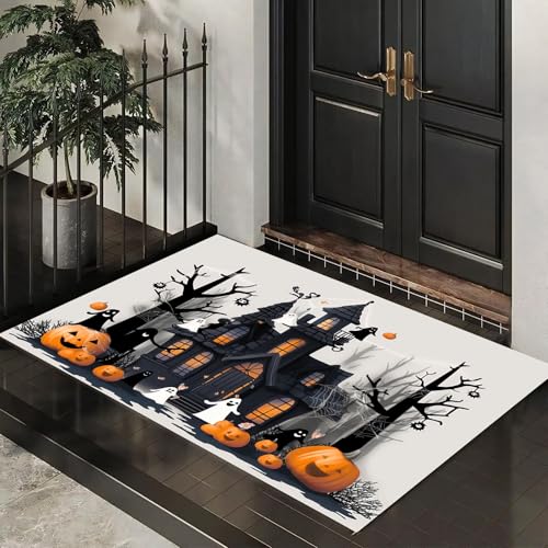 MLSOWM Fußmatten Halloween Spukhaus für Innen und Außen, Waschbar Fussmatte Kürbisse Und Geister, Rutschfester Schmutzfänger Teppich für Eingangsbereich & Außenbereich, 60 x 90 cm, Dunkelgrau MLSOWM Fußmatten Halloween Spukhaus für Innen und Außen, Waschbar Fussmatte Kürbisse Und Geister, Rutschfester Schmutzfänger Teppich für Eingangsbereich & Außenbereich, 60 x 90 cm, Dunkelgrau von MLSOWM
