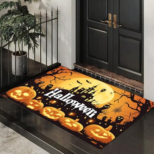 MLSOWM Fußmatten Halloween-Wald für Innen und Außen, Waschbar Fussmatte Kürbislaterne, Rutschfester Schmutzfänger Teppich für Eingangsbereich & Außenbereich, 60 x 120 cm, Orange MLSOWM Fußmatten Halloween-Wald für Innen und Außen, Waschbar Fussmatte Kürbislaterne, Rutschfester Schmutzfänger Teppich für Eingangsbereich & Außenbereich, 60 x 120 cm, Orange von MLSOWM