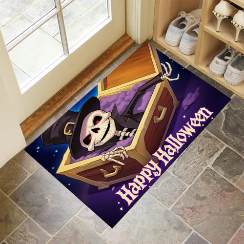 MLSOWM Fußmatten Halloween für Innen und Außen, Waschbar Fussmatte Skelett Mit Bowlerhut, Rutschfester Schmutzfänger Teppich für Eingangsbereich & Außenbereich, 60 x 90 cm, Lila MLSOWM Fußmatten Halloween für Innen und Außen, Waschbar Fussmatte Skelett Mit Bowlerhut, Rutschfester Schmutzfänger Teppich für Eingangsbereich & Außenbereich, 60 x 90 cm, Lila von MLSOWM