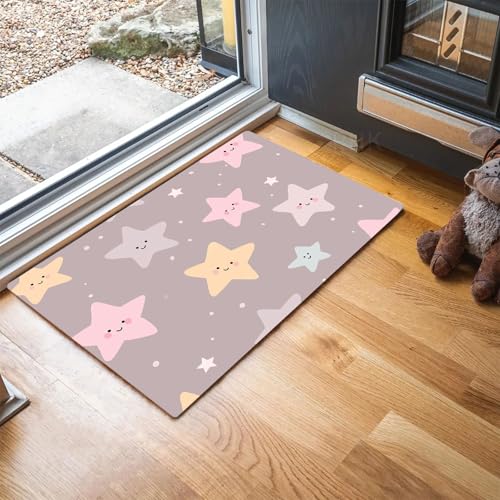 MLSOWM Fußmatten Niedliche Baby-Mädchen-Elemente für Innen und Außen, Waschbar Fussmatte Kawaii-Sterne, Rutschfester Schmutzfänger Teppich für Eingangsbereich & Außenbereich, 80 x 120 cm, Rosa von MLSOWM