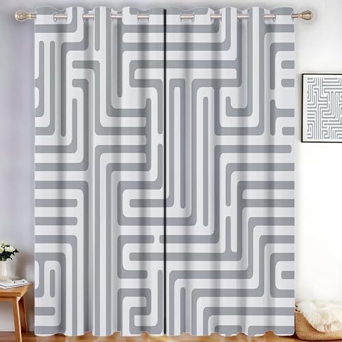 MLSOWM Gardinen Blickdicht Labyrinth-Muster, Wärmeisolierende Vorhänge Einfache Linien Vorhang Verdunkelung, Thermogardine Kälteschutz für Wohnzimmer, H160 x B140 cm, Hellgrau, 2er Set MLSOWM Gardinen Blickdicht Labyrinth-Muster, Wärmeisolierende Vorhänge Einfache Linien Vorhang Verdunkelung, Thermogardine Kälteschutz für Wohnzimmer, H160 x B140 cm, Hellgrau, 2er Set von MLSOWM