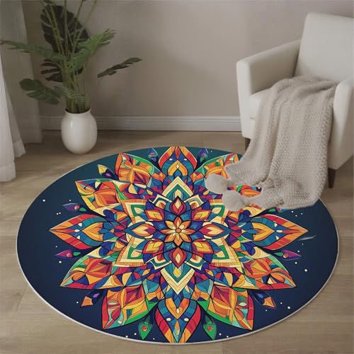 MLSOWM Geometrische Blumen Runde Teppiche Mandala Runder Teppiche Dünner großer Teppich für Schlafzimmer Wohnzimmer Esszimmer Terrasseneingang 200 cm, Marineblau MLSOWM Geometrische Blumen Runde Teppiche Mandala Runder Teppiche Dünner großer Teppich für Schlafzimmer Wohnzimmer Esszimmer Terrasseneingang 200 cm, Marineblau von MLSOWM