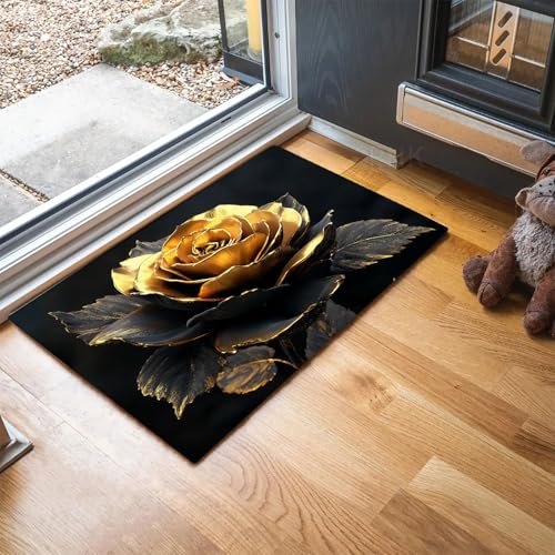 MLSOWM Goldene Rose Fußmatte Innen 80 x 120 cm Schmutzfangmatte Innen rutschfest Dreidimensionale Skulptur Fußmatte Waschbar Saugstarke Eingangsteppich Dünne Türmatte für Eingang, Haustür - Schwarz MLSOWM Goldene Rose Fußmatte Innen 80 x 120 cm Schmutzfangmatte Innen rutschfest Dreidimensionale Skulptur Fußmatte Waschbar Saugstarke Eingangsteppich Dünne Türmatte für Eingang, Haustür - Schwarz von MLSOWM