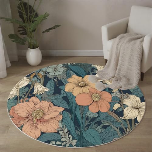 MLSOWM Jugendstil Runde Teppiche Hibiskus Maiglöckchen Runder Teppiche Dünner großer Teppich für Schlafzimmer Wohnzimmer Esszimmer Terrasseneingang 200 cm, Blaugrün MLSOWM Jugendstil Runde Teppiche Hibiskus Maiglöckchen Runder Teppiche Dünner großer Teppich für Schlafzimmer Wohnzimmer Esszimmer Terrasseneingang 200 cm, Blaugrün von MLSOWM