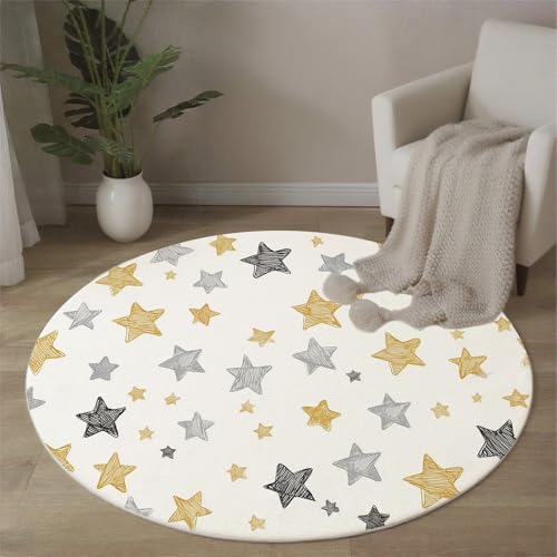 MLSOWM Kindergraffiti Runde Teppiche Handgemalte Sterne Runder Teppiche Dünner großer Teppich für Schlafzimmer Wohnzimmer Esszimmer Terrasseneingang 200 cm, Gold und Silber MLSOWM Kindergraffiti Runde Teppiche Handgemalte Sterne Runder Teppiche Dünner großer Teppich für Schlafzimmer Wohnzimmer Esszimmer Terrasseneingang 200 cm, Gold und Silber von MLSOWM