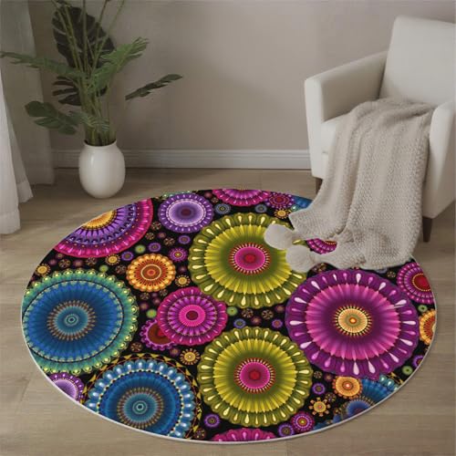 MLSOWM Kreise Und Blumen Teppich Rund 100 cm rutschfest Teppiche Mandala-Stil Waschbar Rund Teppiche Kurzflor Runder Teppich for Wohnzimmer Schlafzimmer Studie Heimbüro, Mehrfarbig MLSOWM Kreise Und Blumen Teppich Rund 100 cm rutschfest Teppiche Mandala-Stil Waschbar Rund Teppiche Kurzflor Runder Teppich for Wohnzimmer Schlafzimmer Studie Heimbüro, Mehrfarbig von MLSOWM
