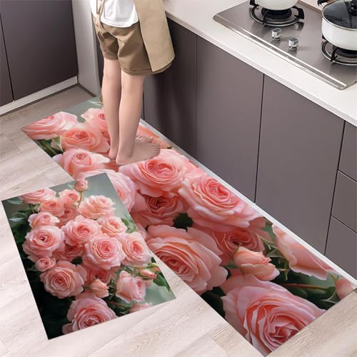 MLSOWM Küchenläufer 2 Stück 43x75cm+43x120cm, Küchenteppich Rosenstrauß Waschbar rutschfest Küchenmatten Saugfähig Romantische Blumengrenze, Teppich Läufer Rosa für Flur, Küche, Eingang MLSOWM Küchenläufer 2 Stück 43x75cm+43x120cm, Küchenteppich Rosenstrauß Waschbar rutschfest Küchenmatten Saugfähig Romantische Blumengrenze, Teppich Läufer Rosa für Flur, Küche, Eingang von MLSOWM