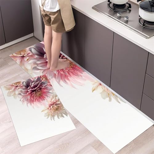 MLSOWM Küchenläufer Einfache Blumen – Küchenteppich mit Dahlie Teppichläufer rutschfest Pflegeleicht Teppich Läufer für Küche, Flur, Eingangsbereich, Esszimmer 43x75cm+43x120cm Rosa MLSOWM Küchenläufer Einfache Blumen – Küchenteppich mit Dahlie Teppichläufer rutschfest Pflegeleicht Teppich Läufer für Küche, Flur, Eingangsbereich, Esszimmer 43x75cm+43x120cm Rosa von MLSOWM