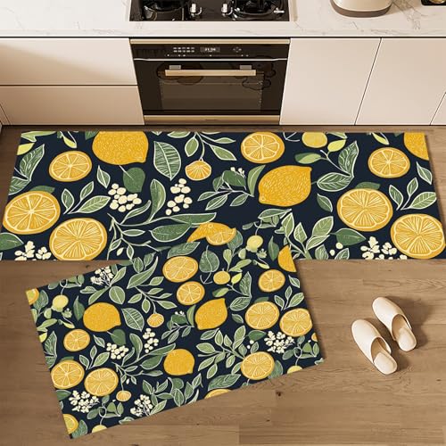 MLSOWM Küchenläufer rutschfest 2 Stück, Küchenteppich Handgezeichnete Zitrone Waschbar KüchenmattenRetro-Stil, Teppich Läufer Flur für Küche, Terrasse & Wohnraum, 40x60cm+40x120cm Grün MLSOWM Küchenläufer rutschfest 2 Stück, Küchenteppich Handgezeichnete Zitrone Waschbar KüchenmattenRetro-Stil, Teppich Läufer Flur für Küche, Terrasse & Wohnraum, 40x60cm+40x120cm Grün von MLSOWM