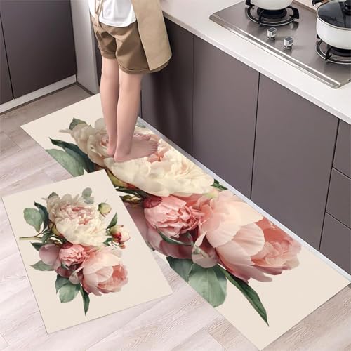MLSOWM Küchenläufer rutschfest 2 Stück, Küchenteppich Waschbar Aquarell Pfingstrosenstrauß, Küchenmatten Blumen-Ölgemälde, Teppich Läufer für Küche, Flur, Esszimmer 43x75cm+43x120cm, Rosa MLSOWM Küchenläufer rutschfest 2 Stück, Küchenteppich Waschbar Aquarell Pfingstrosenstrauß, Küchenmatten Blumen-Ölgemälde, Teppich Läufer für Küche, Flur, Esszimmer 43x75cm+43x120cm, Rosa von MLSOWM
