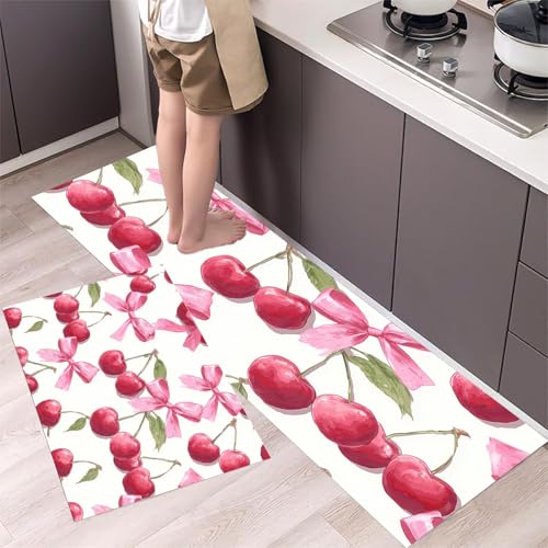MLSOWM Küchenläufer rutschfest 2 Stück, Küchenteppich Waschbar Kirschmuster, Küchenmatten Schleifenband, Teppich Läufer für Küche, Flur, Esszimmer 43x75cm+43x120cm, Rosa MLSOWM Küchenläufer rutschfest 2 Stück, Küchenteppich Waschbar Kirschmuster, Küchenmatten Schleifenband, Teppich Läufer für Küche, Flur, Esszimmer 43x75cm+43x120cm, Rosa von MLSOWM