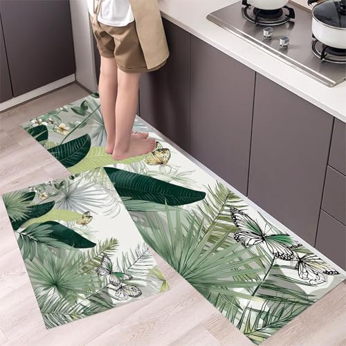 MLSOWM Küchenläufer rutschfest Blätter Schmetterlinge, 2 Stück Küchenteppich Waschbar Strichzeichnung Teppich Küche Saugfähig Küchenmatten Läufer für Esszimmer, Flur (44x75cm+44x150cm, Salbeigrün) MLSOWM Küchenläufer rutschfest Blätter Schmetterlinge, 2 Stück Küchenteppich Waschbar Strichzeichnung Teppich Küche Saugfähig Küchenmatten Läufer für Esszimmer, Flur (44x75cm+44x150cm, Salbeigrün) von MLSOWM