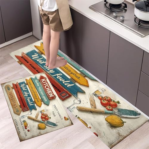 MLSOWM Küchenteppich Kochschilder 2 Stück, Teppich Küche Waschbar rutschfest, Küchenläufer Landhausstil Teppichläufer Flur, Teppich Läufer für Küche, Flur (43x75cm+43x120cm, Erdig) von MLSOWM