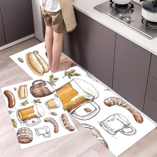 MLSOWM Küchenteppiche Bierelemente 2 Stück,Rutschfestes Waschbare Retro-Stil Flur Läufer Anti-Müdigkeit-Küchenmatten für Boden Esszimmer,Eingang und Türmatte 40x60cm+40x120cm Braun MLSOWM Küchenteppiche Bierelemente 2 Stück,Rutschfestes Waschbare Retro-Stil Flur Läufer Anti-Müdigkeit-Küchenmatten für Boden Esszimmer,Eingang und Türmatte 40x60cm+40x120cm Braun von MLSOWM