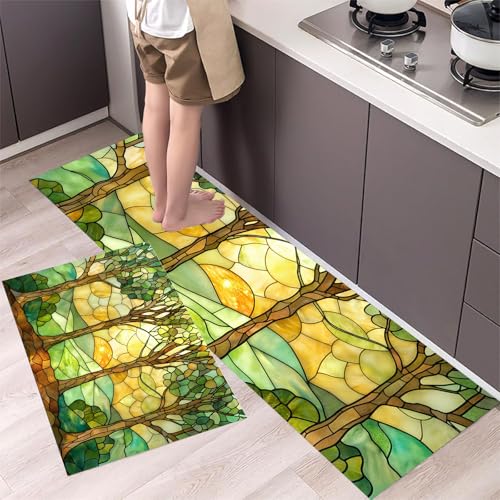 MLSOWM Küchenteppiche Dichte Bäume 2 Stück,Rutschfestes Waschbare Buntglasfenster Flur Läufer Anti-Müdigkeit-Küchenmatten für Boden Esszimmer,Eingang und Türmatte 44x75cm+44x150cm Smaragdgrün MLSOWM Küchenteppiche Dichte Bäume 2 Stück,Rutschfestes Waschbare Buntglasfenster Flur Läufer Anti-Müdigkeit-Küchenmatten für Boden Esszimmer,Eingang und Türmatte 44x75cm+44x150cm Smaragdgrün von MLSOWM