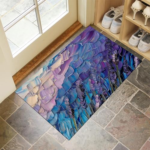 MLSOWM Lavendelfeld Ölgemälde Fußmatte Innen 80 x 120 cm, Impasto-Textur Waschbar Eingangsteppich, Schmutzfangmatte rutschfest, Türmatte Teppich für Eingang, Haustür, Flur, Küche, Schlafzimmer - Lila MLSOWM Lavendelfeld Ölgemälde Fußmatte Innen 80 x 120 cm, Impasto-Textur Waschbar Eingangsteppich, Schmutzfangmatte rutschfest, Türmatte Teppich für Eingang, Haustür, Flur, Küche, Schlafzimmer - Lila von MLSOWM