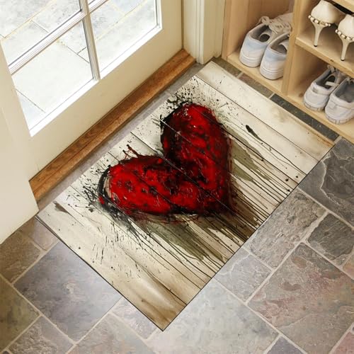 MLSOWM Liebesherz Fußmatte Innen 60 x 120 cm Schmutzfangmatte Innen rutschfest Tintenbespritzte Holzmaserung Fußmatte Waschbar Saugstarke Eingangsteppich Dünne Türmatte für Flur, Haustür - Hellbraun von MLSOWM