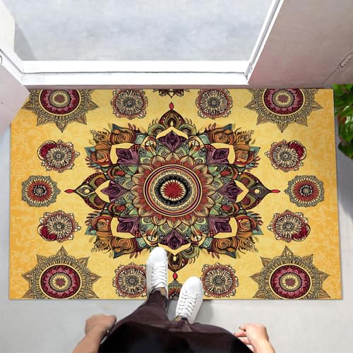 MLSOWM Mandala Fußmatte Innen 60x90 cm Schmutzfangmatte Innen rutschfest Wunderschöne Geometrische Blumen Fußmatte Waschbar Saugstarke Eingangsteppich Dünne Türmatte für Eingang, Haustür - Erdig von MLSOWM