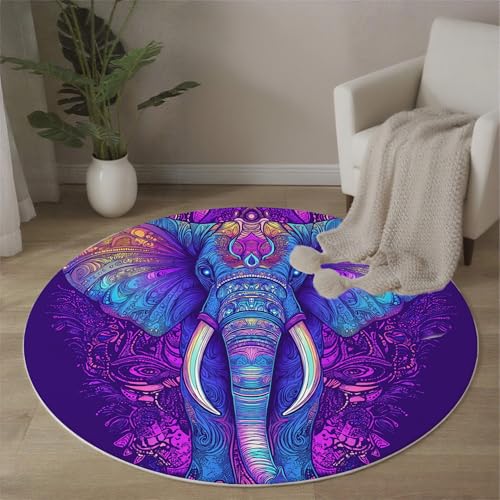 MLSOWM Mandala-Kunst Teppich Rund, 120 cm Kurzflor Waschbar Rutschfester Psychedelischer Elefant Teppiche Wohnzimmerteppich Flauschig Weich Runder Teppich für Schlafzimmer, Wohnzimmer, Neonblau MLSOWM Mandala-Kunst Teppich Rund, 120 cm Kurzflor Waschbar Rutschfester Psychedelischer Elefant Teppiche Wohnzimmerteppich Flauschig Weich Runder Teppich für Schlafzimmer, Wohnzimmer, Neonblau von MLSOWM