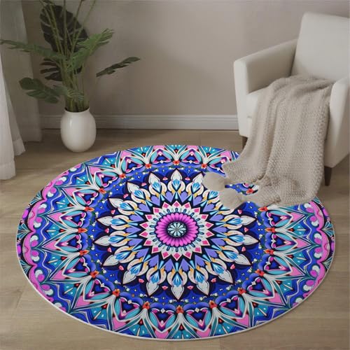 MLSOWM Mandala Waschbarer Teppich Rund 80 cm Runder Rutschfester Tepich Geometrische Blumen Kurzflor Teppiche für Wohnzimmer Schlafzimmer Esszimmer Büro, Lila MLSOWM Mandala Waschbarer Teppich Rund 80 cm Runder Rutschfester Tepich Geometrische Blumen Kurzflor Teppiche für Wohnzimmer Schlafzimmer Esszimmer Büro, Lila von MLSOWM