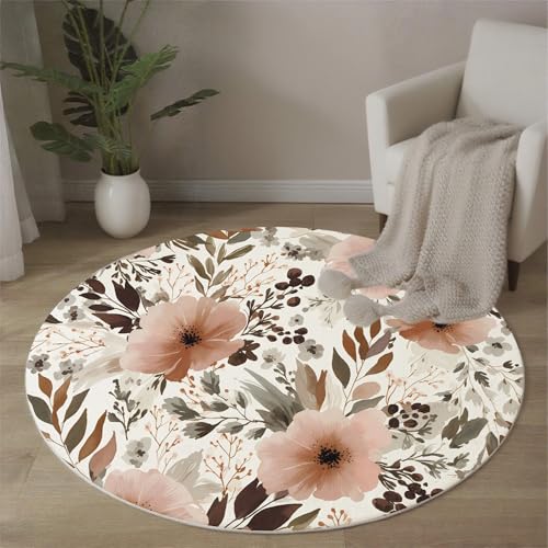 MLSOWM Pastoralstil Teppich Rund, 60 cm Kurzflor Waschbar Rutschfester Böhmische Blumen Teppiche Wohnzimmerteppich Flauschig Weich Runder Teppich für Schlafzimmer, Wohnzimmer, Rougepuder MLSOWM Pastoralstil Teppich Rund, 60 cm Kurzflor Waschbar Rutschfester Böhmische Blumen Teppiche Wohnzimmerteppich Flauschig Weich Runder Teppich für Schlafzimmer, Wohnzimmer, Rougepuder von MLSOWM