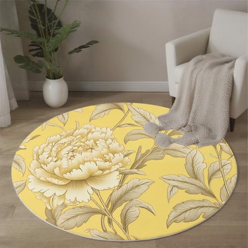 MLSOWM Retro-Blumen Runde Teppiche Elegante Pfingstrose Runder Teppiche Dünner großer Teppich für Schlafzimmer Wohnzimmer Esszimmer Terrasseneingang 200 cm, Gelb MLSOWM Retro-Blumen Runde Teppiche Elegante Pfingstrose Runder Teppiche Dünner großer Teppich für Schlafzimmer Wohnzimmer Esszimmer Terrasseneingang 200 cm, Gelb von MLSOWM