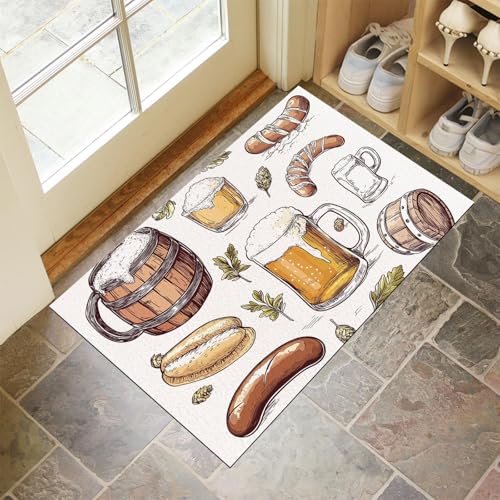 MLSOWM Schmutzfangmatte 40 x 60 cm, Bierkrug Fussmatte Innen rutschfeste & Waschbar Retro-Stil Fußmatte Sauberlaufmatte für Haustür, Flur und Eingangsbereich - Braun von MLSOWM
